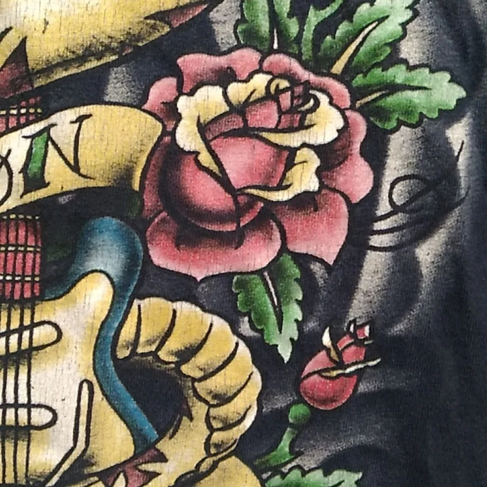 (BX80) SALE! RARE! Vintage 70's 707 Rock On Youth Medium Guitar Skull Rose Tee